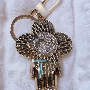 Gold Crystal Vivi Keychain Bag Charm with Turquoise Accent